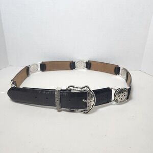 Brighton Black Leather Belt Womens 40 Silver Decorative Hardware B31033 USA Made